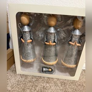 Elegant Silver and Wood Angel Set - Holiday Decor